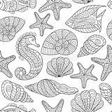 Coloring Pattern Book Vector Seamless Sea Life sketch template