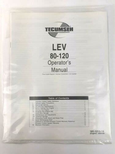 tecumseh model lev   engines operator manual maintenance instructions clean ebay