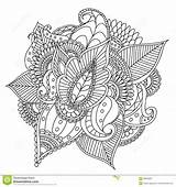 Floral Patterned Artistic Doodle Ethnic Ornamental Drawn Coloring Tattoo Frame Hand Adult Pages Style Vector Illustration Stock sketch template