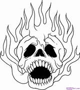 Skull Skulls Drawing Fire Coloring Drawings Draw Pages Cool Flames Evil Graffiti Step Print Flaming Flame Cartoon Color Tattoo Clipart sketch template