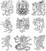 Heraldic Monster Symbols Arms Coat Stencil Project Crest Family Vol Ii Stock Tattoo Vector Personal Dragons Illustration Celtic Stencils Monsters sketch template