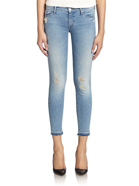 mother  looker distressed cropped skinny jeans  blue lyst