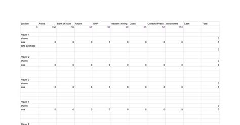 spreadsheet   track  player values   game stock market game boardgames