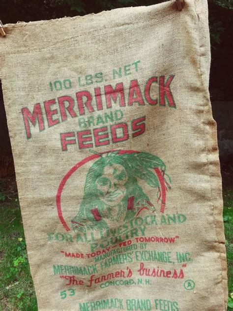 vintage burlap feed sack merrimac brand feeds concord nh etsy