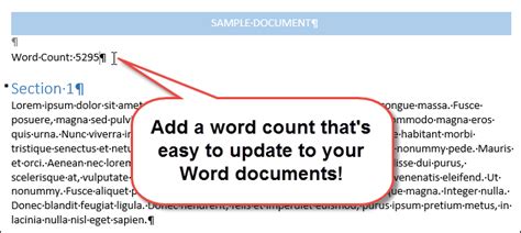 insert  word count   word document