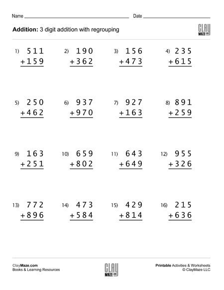 digit addition worksheet  regrouping set  homeschool books