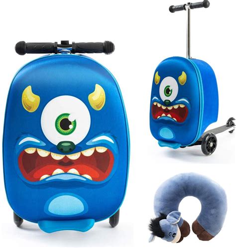 bolcom jongens koffer hand bagage koffer en step   blauw monster koffer kinderen