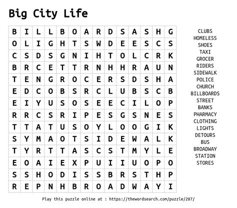 word search  big city life