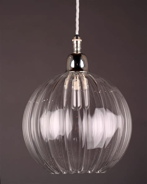 Hereford Ribbed Glass Globe Bathroom Pendant Light Fritz Fryer