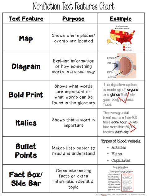 text features chart teaching  practical text features