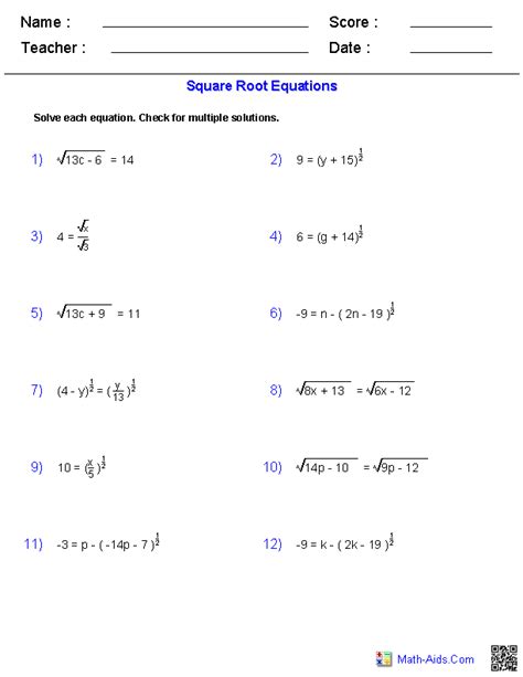 square root equations worksheets math aidscom pinterest square