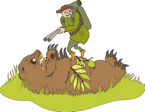 cartoon  bear hunting gun illustrations royalty  vector graphics