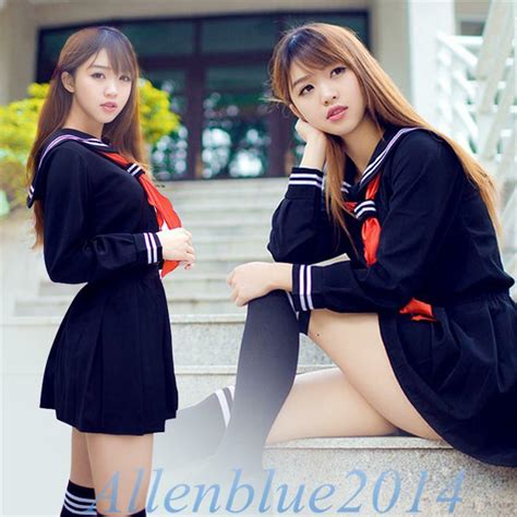 japanese school daily uniforms sailor marine style girls sweet dress navy blue ebay