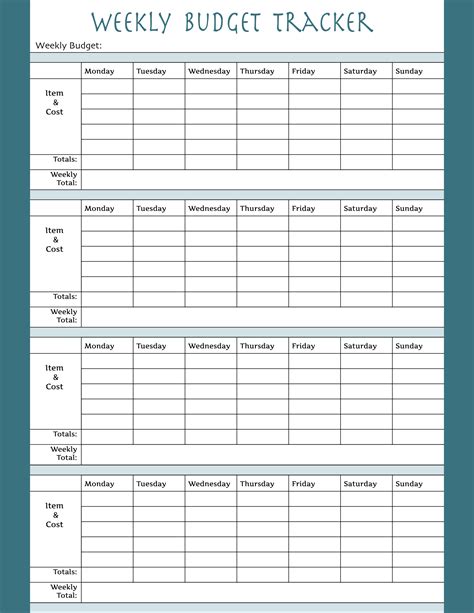 printable weekly budget worksheet  printable worksheet