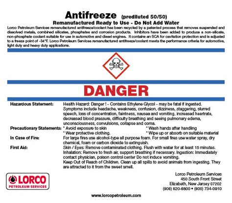 antifreeze label lorco petroleum services