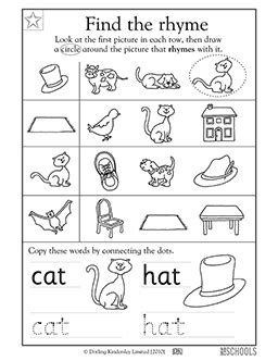 rhyming words cat  hat kindergarten preschool reading writing
