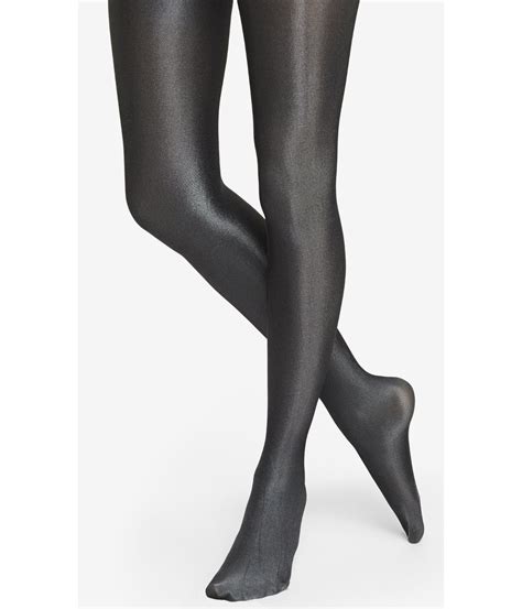 Express Shiny Silver Opaque Full Tights In Black Hematite Lyst