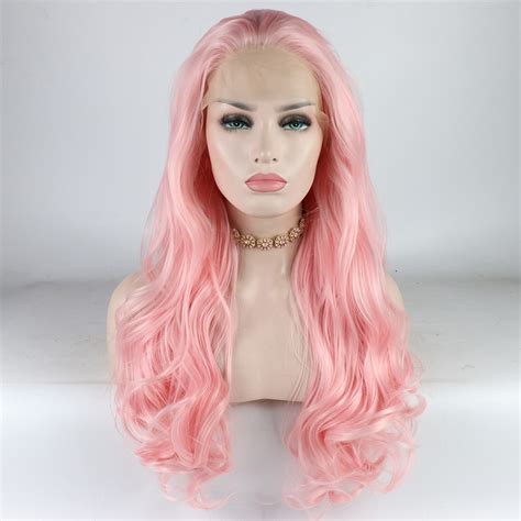 fantasy beauty long wavy wig baby pink synthetic lace front wigs heat resistant fiber soft hair