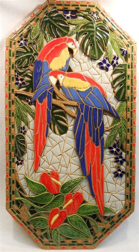 rainbow macaw parrot mosaic handmade ceramic tile original art wall decor   mosaic wall art