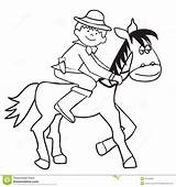 Cowboy Coloring Horse Riding Pages Kids Stock sketch template