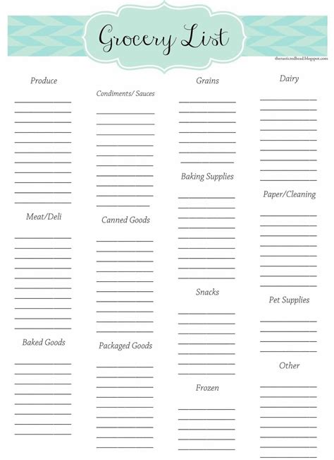 printable grocery list templates world  printables