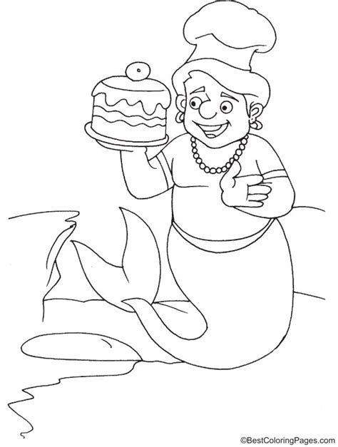 merman  cake coloring page   merman  cake
