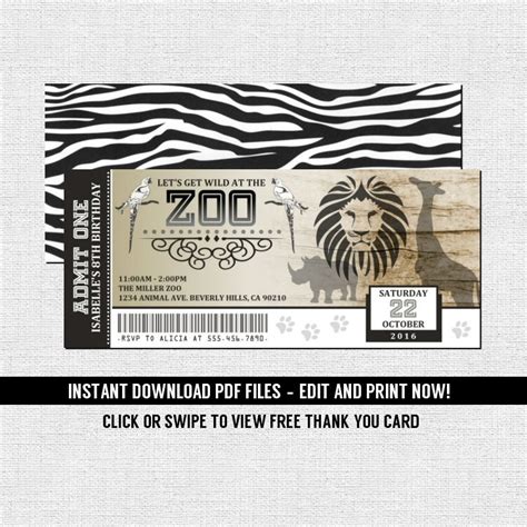zoo ticket invitations birthday party jungle animal safari etsy