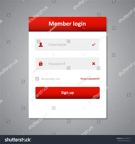 member login template username password sign stock vector