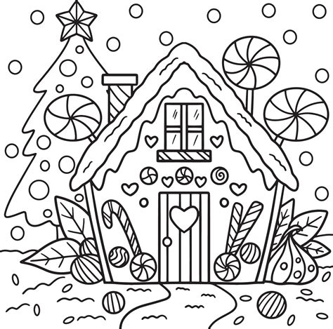christmas gingerbread house coloring page  vector art  vecteezy