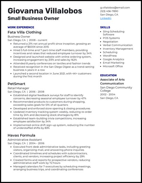 business owner resume examples  worked