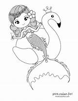 Mermaid Flamingo Printcolorfun sketch template