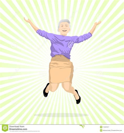 Aged Woman Jumping Of Joy Stock Vector Illustration Of