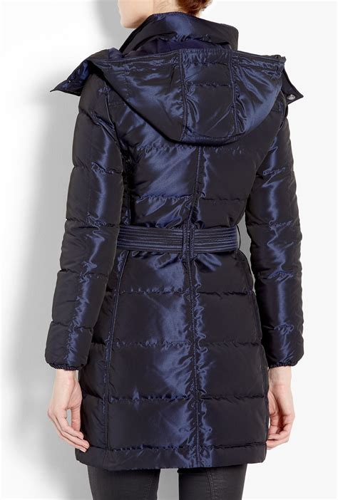 navy blue belted puffer coat  detachable hood  burberr puffer coat fashion design fashion