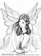 Fairy Coloring Feen Fairies Erwachsene Elfen Crouching Anime Mandalas Digis 塗り絵 Ausdrucken Dover Kleurplaten Meerjungfrauen sketch template