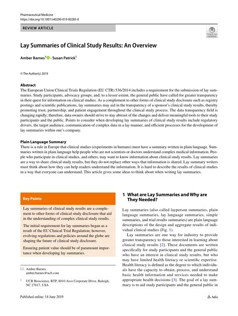 lay summaries  clinical study results  overview