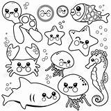 Coloring Animales Colorear Sea Marinos Animals Pages Animal Ocean Drawings Creatures Cartoon Fish Colouring Choose Board Kids Illustration Vector Set sketch template
