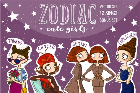 zodiac cute girl illustrations creative market
