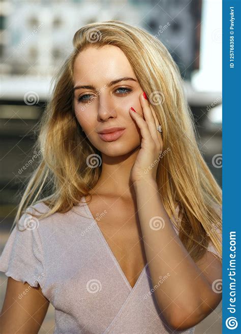 Closeup Portrait Of Lovely Blonde Girl With Perfect Skin
