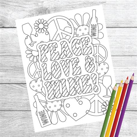 peace love wine coloring page   wine gifts coloring