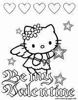 Kitty Coloring Stars Hello Pages Hearts Valentines Printable Color sketch template