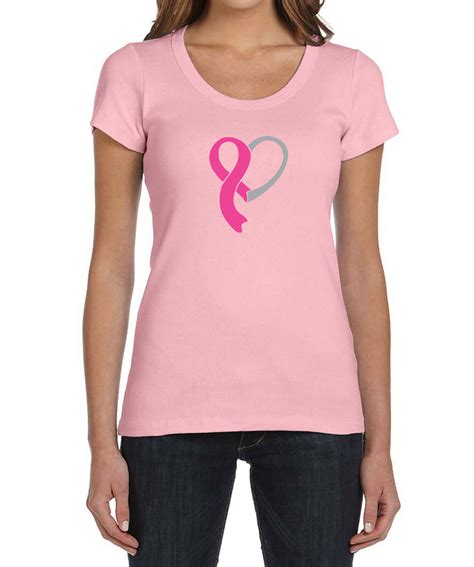 breast cancer ladies shirt ribbon heart scoop neck tee t
