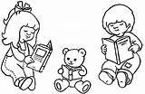 Reading Coloring Pages Children Book Girl Drawing Read Boy Child Colouring Books Kids Library Clipart Color Cartoon Printable Getcolorings Getdrawings sketch template