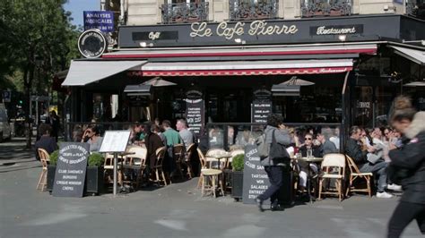 busy street cafe  centre  paris stock footage sbv