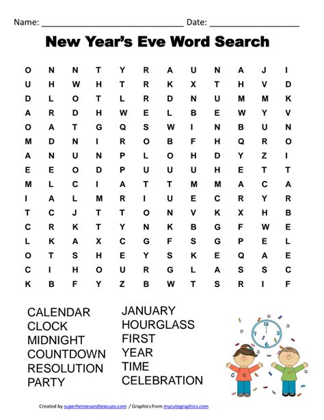 years eve word searchpdf kids  years eve  years eve