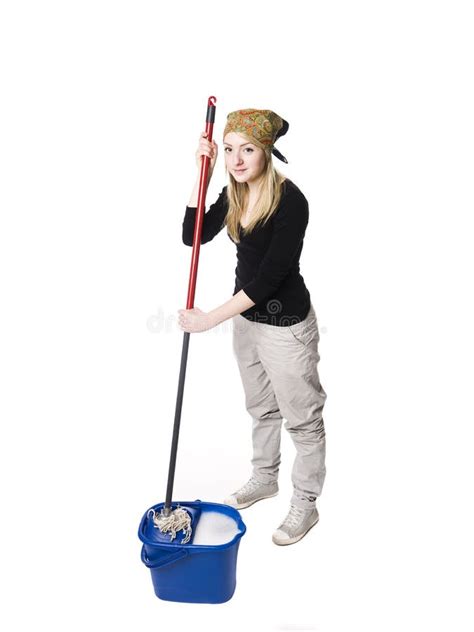 cleaning lady stock photo image  soak blond scarf