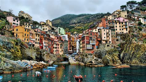cinque terre italy sea hill building house hdr colorful europe coast boat cliff rock