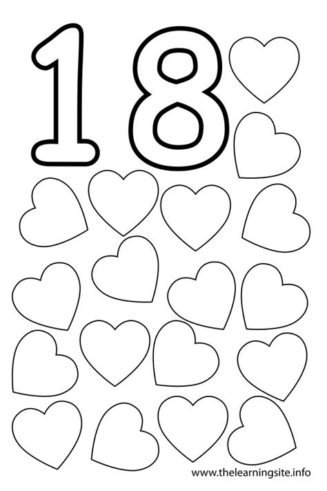 number eighteen flashcard  hearts  learning site