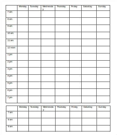week schedule template   word excel  documents