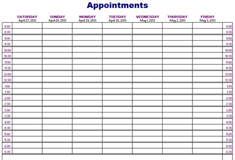 sample appointment calendar template google search calendar