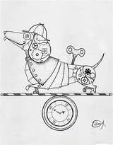 Drawing Steampunk Clockwork Dachshund Coloring Deviantart Dog Animals Wip Tattoo Pages Wind Gears Choose Board sketch template